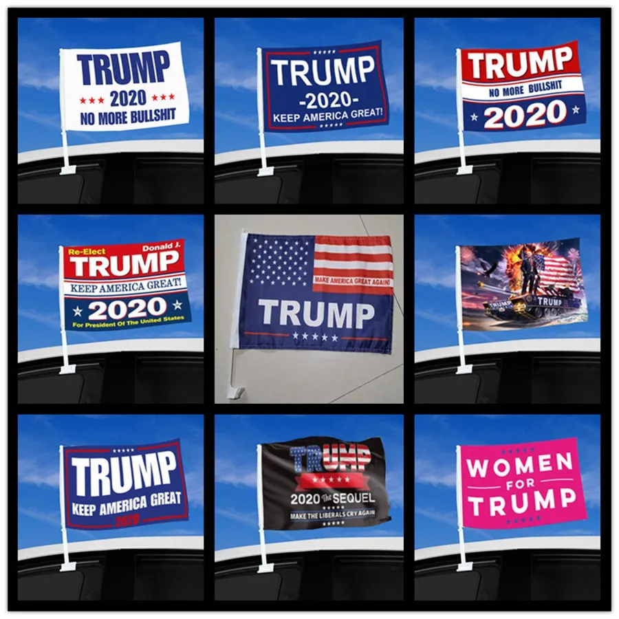 Mode Trump Bilflagga 45 * 30cm 2020 US presidentval Trump Flagga Bilfönster Flagga inklusive Flagpole DDA475