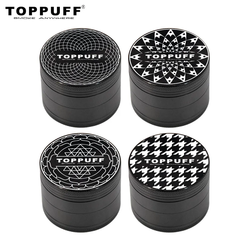 TOPPEUFF 63MM 4 Strati Alluminio Herbal Grinder Black Tobacco Grinder Sharp Diamond Denti Crusher Miller Metal Herb Tobacco Crusher