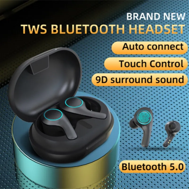 Casque sans fil écouteurs Bluetooth 5.0 TWS casque stéréo basse écouteurs appel téléphonique avec microphone à commande tactile pour le sport