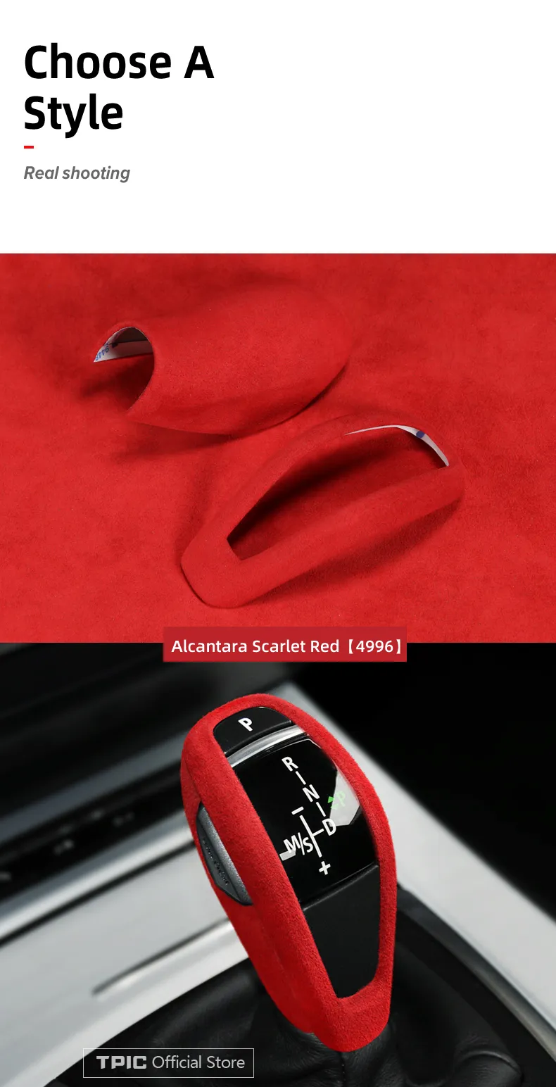 Style C Rouge RHD - Alcantara-Autocollant de couverture de pommeau