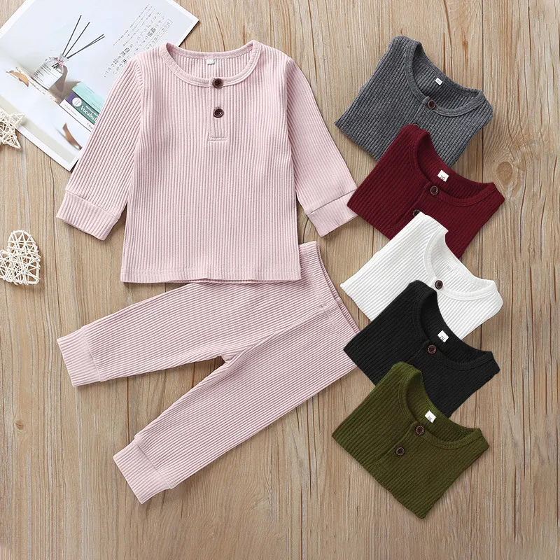 男の子と女の子の長袖Tシャツパンツ2本の子供服セット春秋幼児幼児の服装6色0-3T