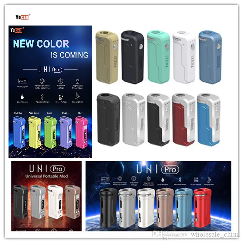 Authentic Yocan UNI Yocan UNI Pro Box Mod 650mAh Preheat VV Variable Voltage Battery With Magnetic 510 Adapter For Thick Oil Cartridge DHL