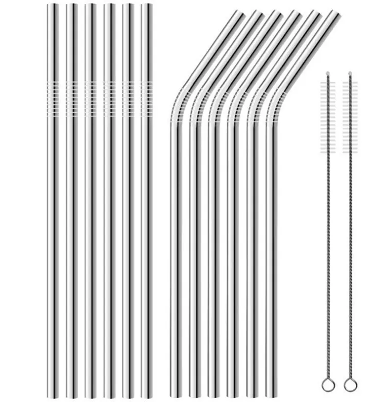 Paille en acier inoxydable pliée et pailles droites Perle Lait Thé Paille Pailles à boire Nourriture Paille en métal Partie Mariage Bar Outils à boire BT350