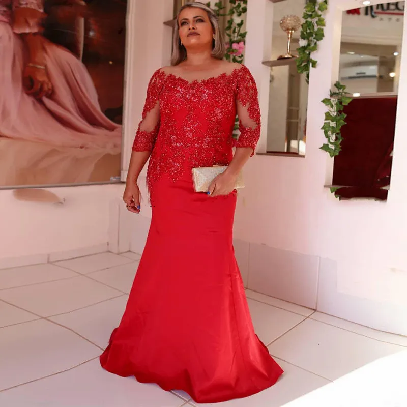 2024 Elegant Mother of the Bride Dresses Lace Appliques Beaded Illusion Neck Mermaid Evening Gowns Plus Size