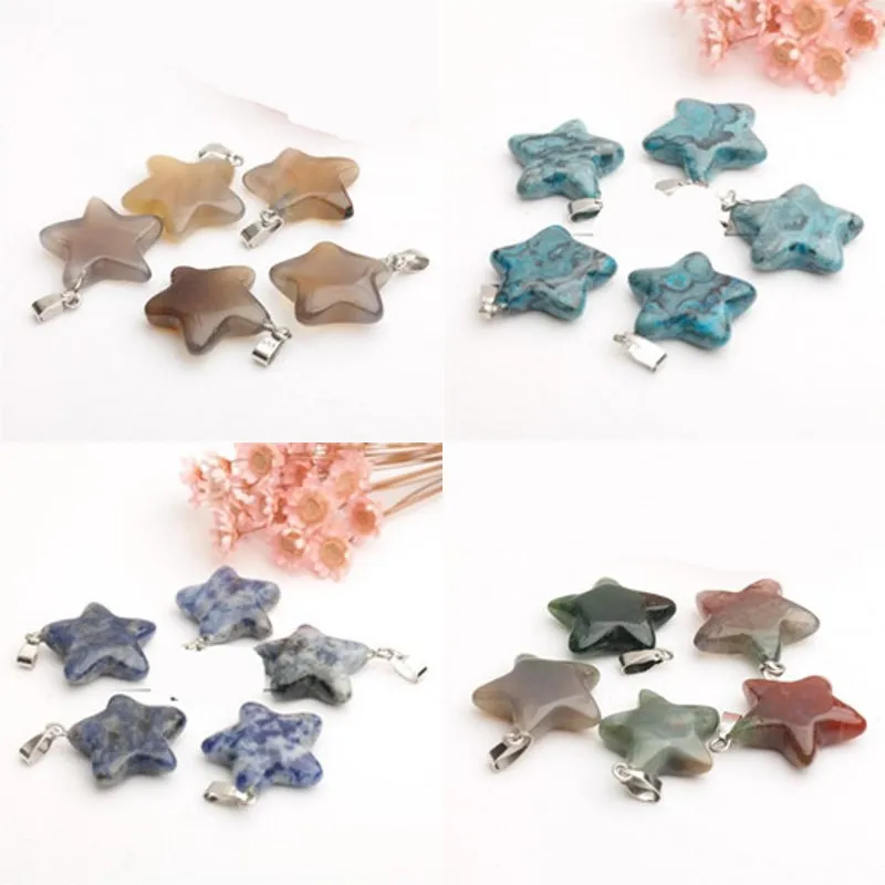 Fashion Natural Stone Agate Pendants Healing Crystals Diy Pendant Pentagonal Shaped Star Necklace Ornaments Accessories New 1 25jd B2
