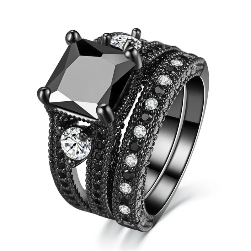 Черный нано-циркон, черное позолоченное кольцо, роскошное золотое кольцо для мужчин и женщин, комбинированное кольцо для пары, свадебный подарок на помолвку1277k