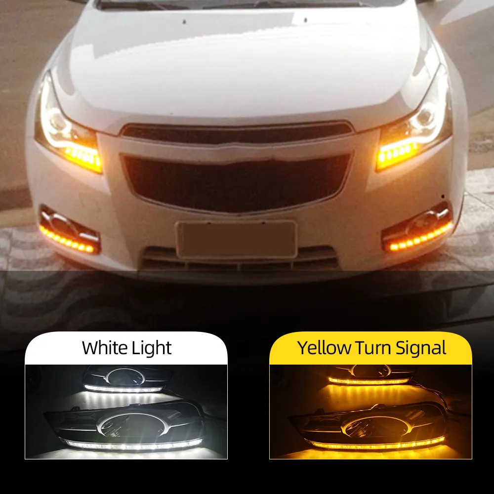 2pcs لـ Chevrolet Cruze 2009 2010 2011 2012 2013 2014 DRL Daytime Running Lights مع ضوء النهار إشارة صفراء