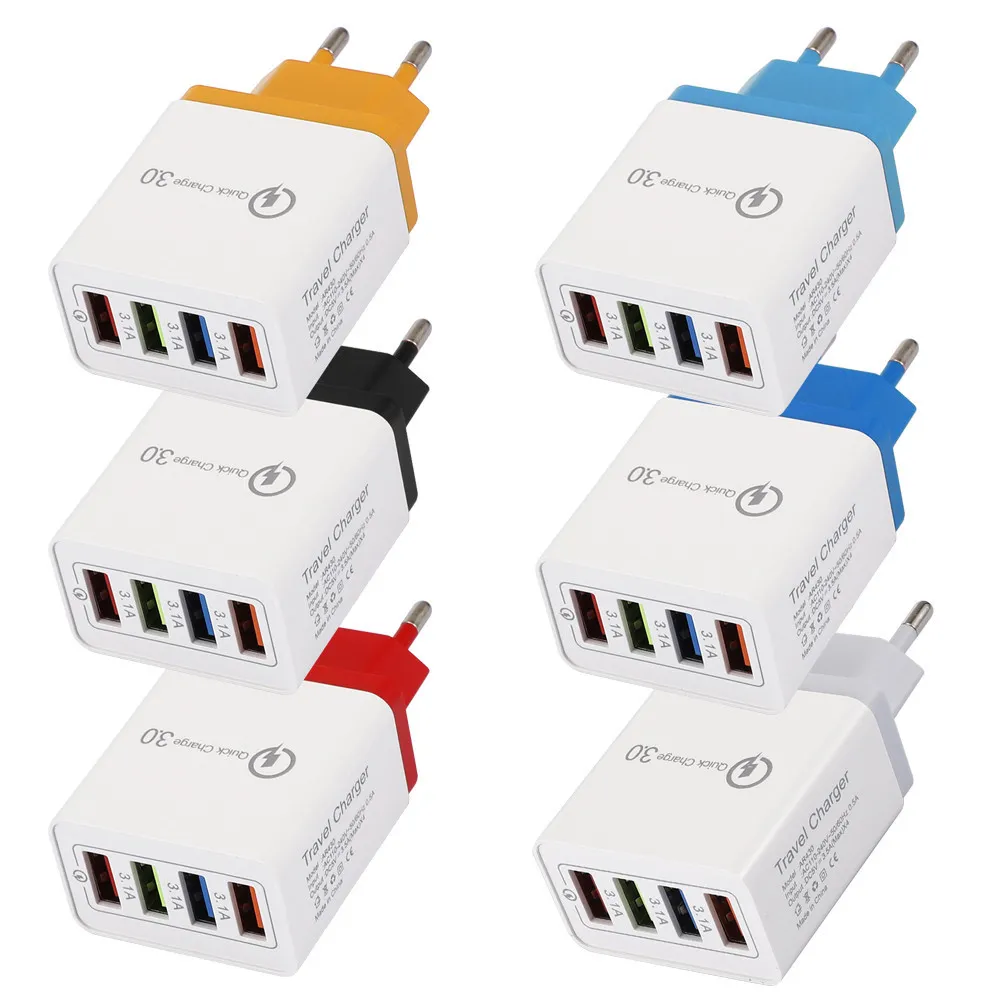 4 USB snabb telefon laddare 5V 3A Multi-Port Travel Charger Plug Fast Charger Mobil för iPhone 11 Pro Max Samsung Xiaomi Huawei DHL