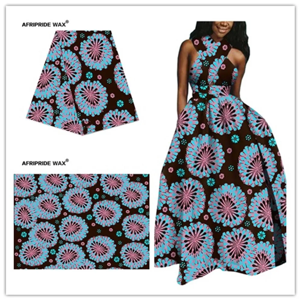 2021 Африка Анкара Оптовая качественная ткань, африканский цветочный узор, хлопок Реальный воск Брокадная ткань одежда A18F0302X