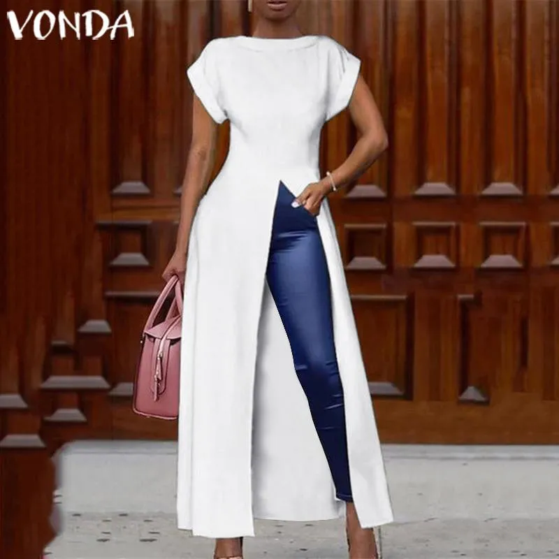 Casual Dresses VONDA Summer Dress Women Sexy Split Hem Maxi Long Party Blouse 2021 Female Office Ladies Sundress Vestido Plus Size