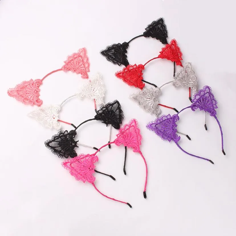 Epecket DHL Gratis Ship Sexig Hollow Cat Ears Lace Fun Headband DatG19 Hår Smycken Huvudband