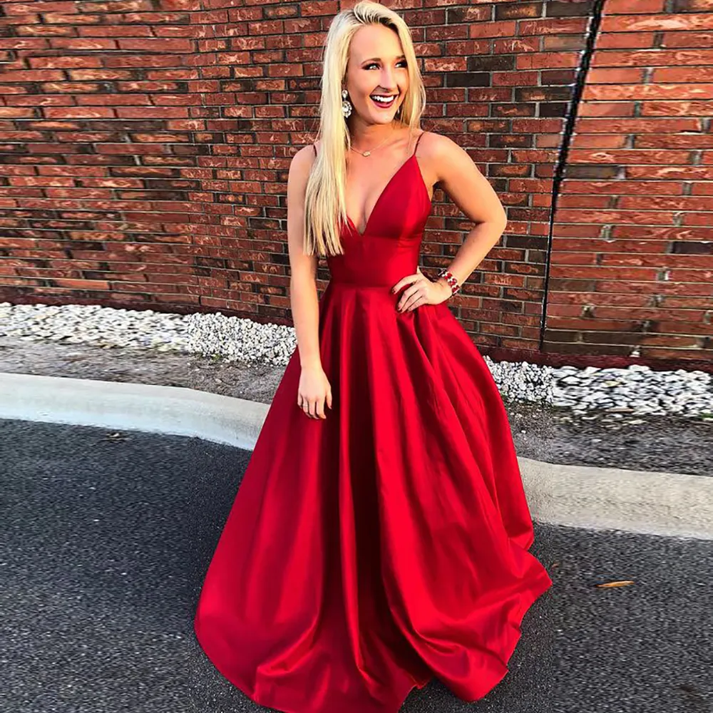 New Cheap Prom Dresses A Line Spaghetti Straps Satin V Neckline Royal Blue  Long Formal Evening Party Gown Simple Prom Dress From A_beautiful_dress,  $68.35 | DHgate.Com