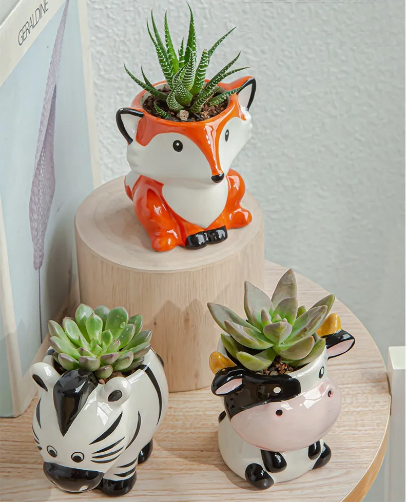6 stks / set nieuwe cartoon dieren bloempot vetplanten vlezige planten keramische kleine mini home