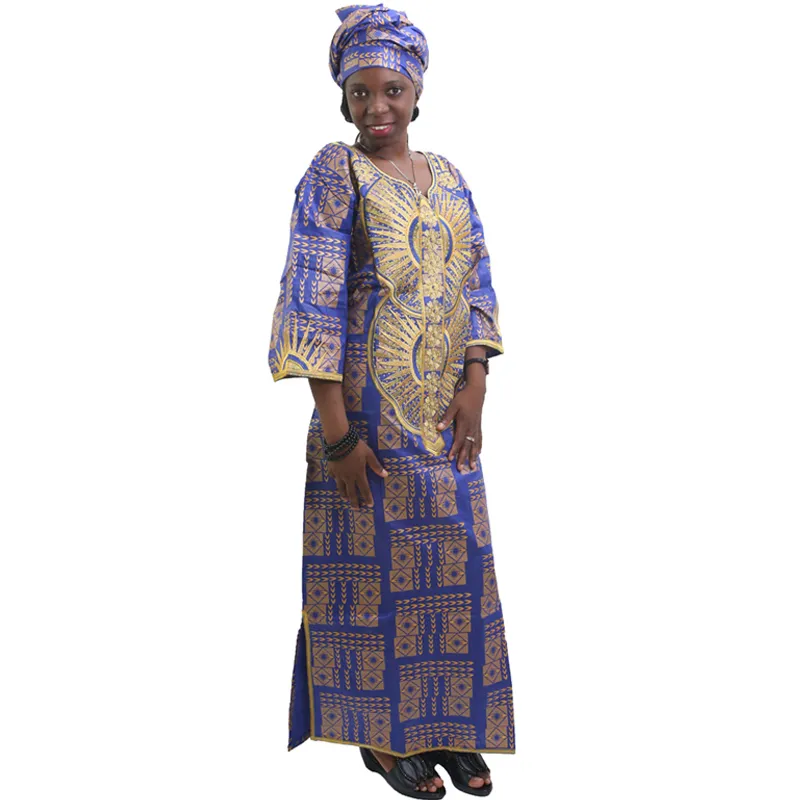 Roupas étnicas MD 2022 África do Sul Vestido Para Mulheres Bazin Riche Dashiki Vestidos Roupas Africanas Bordadas Padrão Estampado Headwrap234v