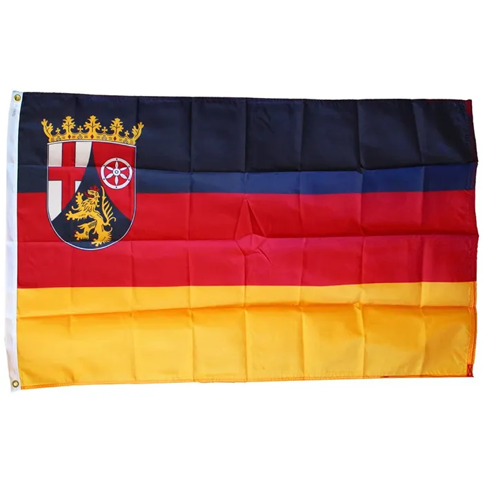 Rheinland Pfalz Tyskland Statlig flagga, 3x5ft Polyester Double Stitched Printed Hängande reklam Flaggor Banderoller, Gratis frakt