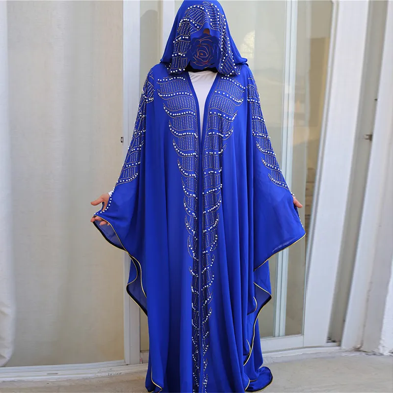 Siskakia Rhinestone Pearl Bat Sleeve Abaya Klänning Outsize 2020 Ny Islamic Dubai Arabian Muslim Dressing Gowns Eid Outfits