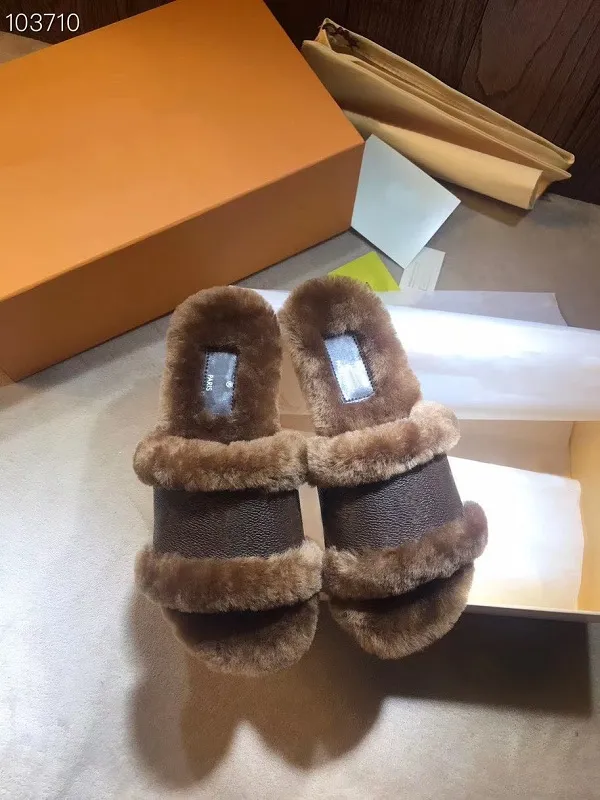New Lock It Flat Mule Women Slippers Drivers Sandals Slides Cognac Brown softness Sneakers fluffy fur Slipper Real leather Shoes with box