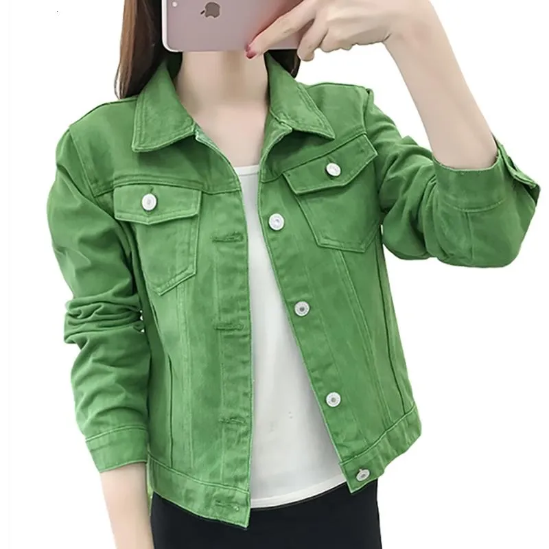 기본 청바지 재킷 여자 녹색 2020 가을 여성 데님 진 여성 코트 재킷 여성 슬림 스트레치 짧은 코트 페미나의 옷
