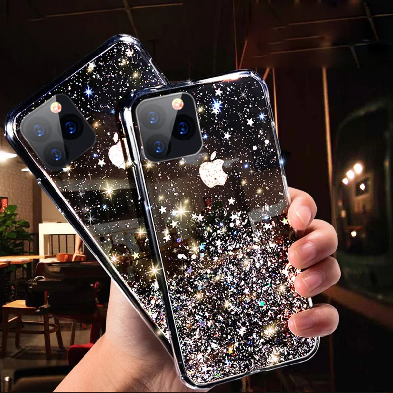 Luksusowy Bling Glitter Case Telefon dla iPhone 11 Pro X XS Max XR Miękka osłona silikonowa dla iPhone 7 8 6 6S plus przezroczyste przypadki Capa