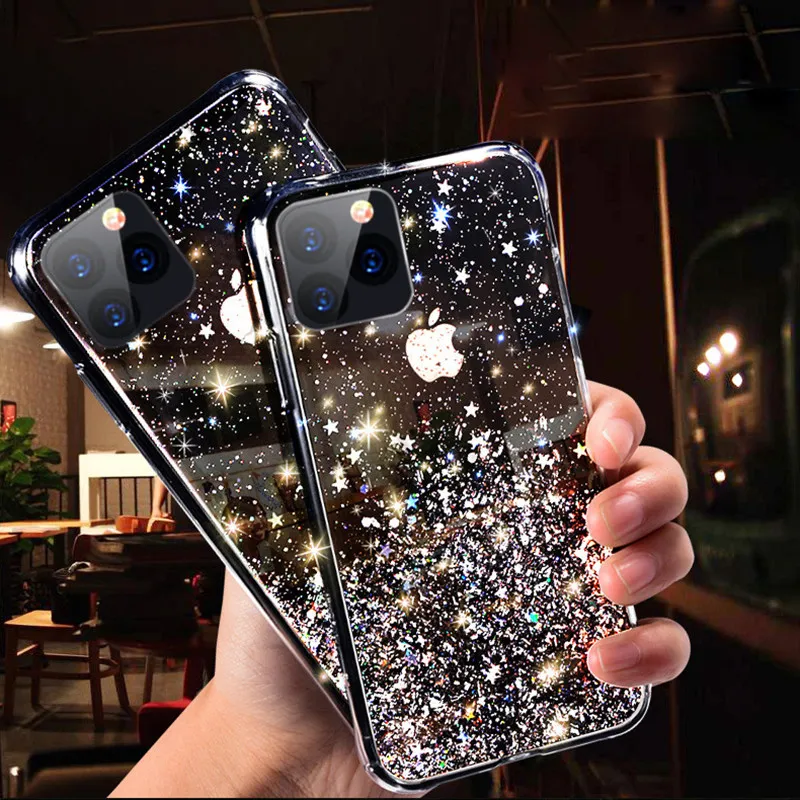 iPhone Luxo Bling Glitter telefone capa para 11 Pro X XS Max XR silicone macio capa para o iPhone 7 8 6 6S Mais de Casos Transparente Capa