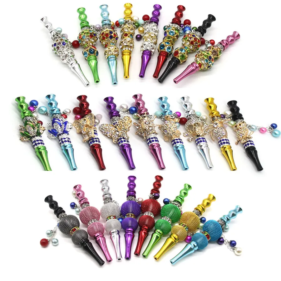 wholesale Handmade metal hookah tips blunt holder with rhinestones smoking pipe 6 style hookah mouthpiece for women