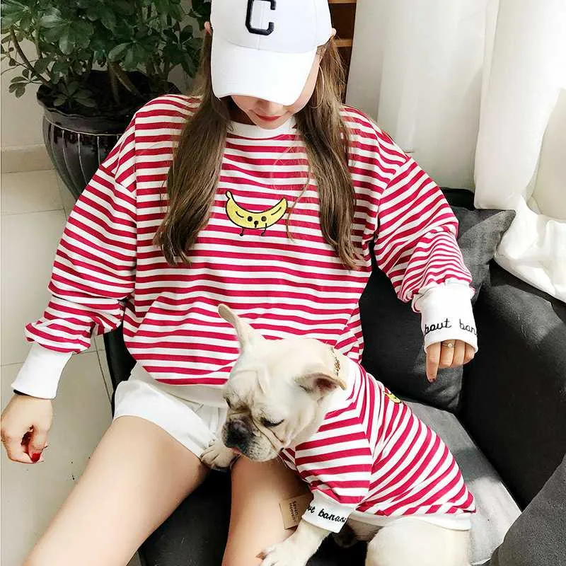 Abbigliamento per cani Abbigliamento a strisce Banana PET Abbigliamento abbigliamento abbigliamento cucciolo vestiti per cani camicia genitore-figlio bambino bullldog