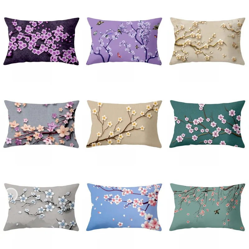 Plum Blossom Pillowcase Rectangle Plum Blossom Soft Sofa Throw Pillowcase Plum Single Side Printed Home Pillow Covers