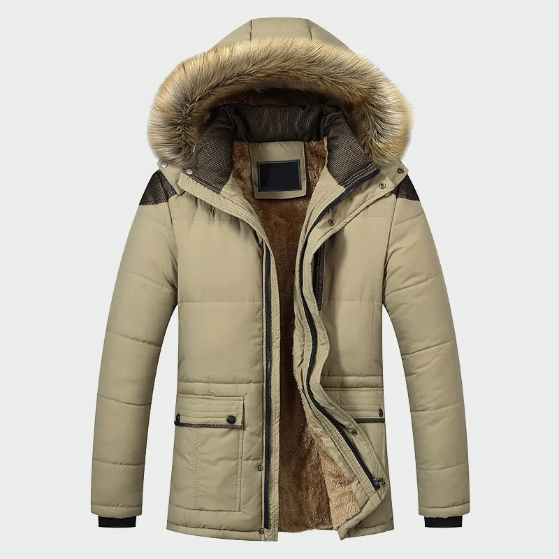 2020 Fashion Casual Slim Tjock Varma Mens Coats Parkas med Hooded Long Overcoats Man Kläder Vinter Jacka Män Varumärke Kläder