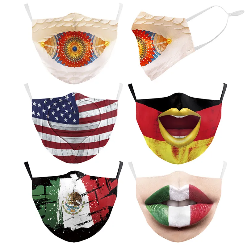 Impression numérique 3D du drapeau des États-Unis et du Mexique masque facial de mode masque de protection réglable anti-poussière avec masques filtrants PM2,5