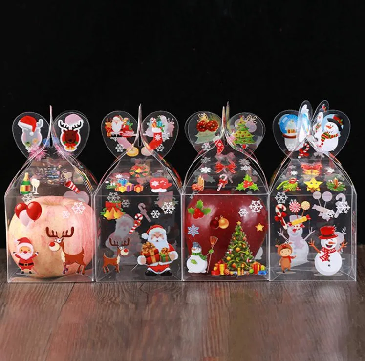 Festa de festa PVC Transparente Candy-Box Decoração de Natal Presente Envoltório Box Embalagem de Santa Claus Snowman Caixas De Apple Caixas SN1460