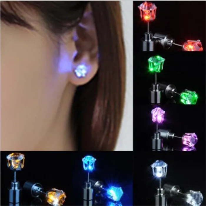 LED Gadget Women Men Fashion Jewelry Light Up Crown Crystal Drops Earrings Retail Package