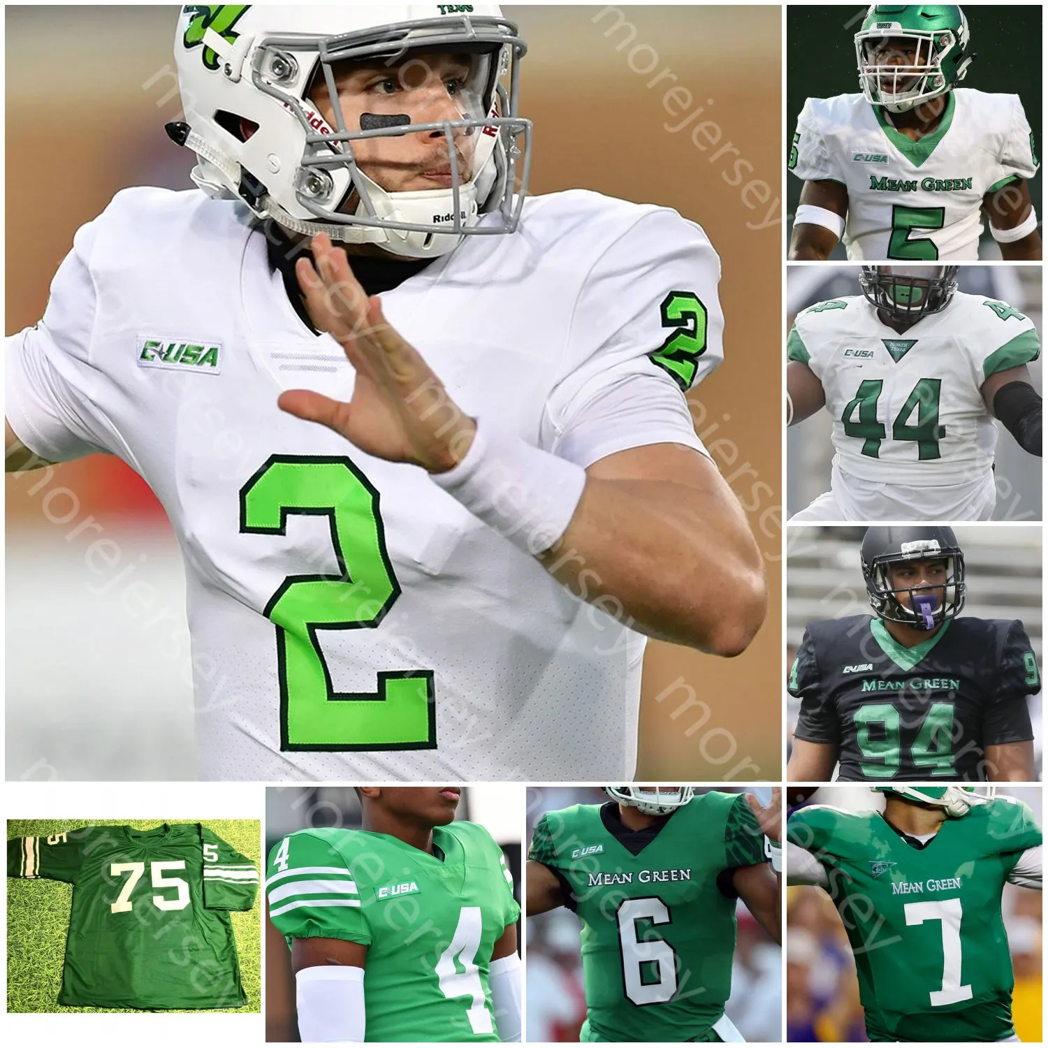 Custom North Texas UNT Mean Green Football Jersey Polyester All Stitched Embroidered White Youth Men Sizes 2024 Season