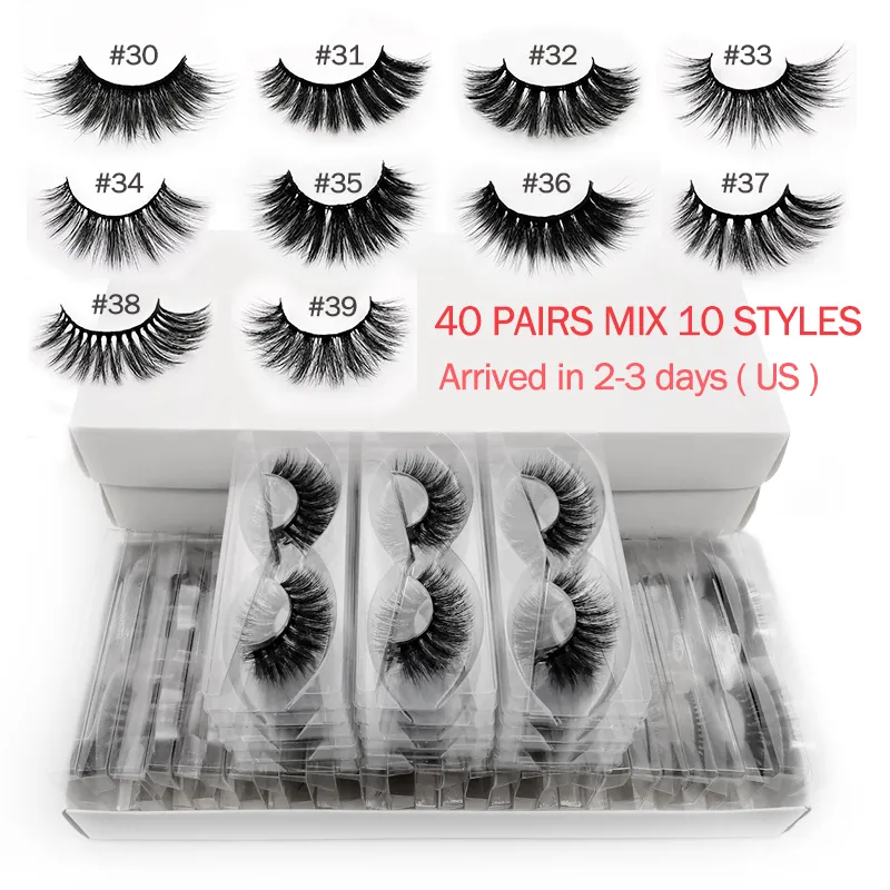 20/30/40 Pair Mink Eyelashes卸売ハンドメイド3Dミンクのリーズミックス10ラッシュスタイルのバルクナチュラル偽まつげメイクアップコニオスCX200810