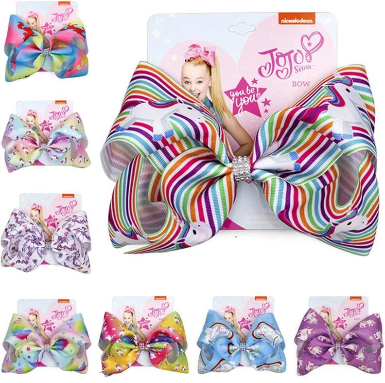 8-calowy Big Bow Hairpin Girls Cartoon Barrettes Jojo Siwa Bowknot Glitter Spinki do włosów Dzieci Dzieci Fryzury Headress Akcesoria do włosów D82803