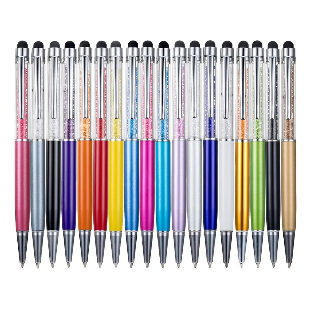 wholesale Classical Model Good Quality Metal Barrels Filled Genuine Swarovski Crystal Pen With Stylus Bulk In Stock Crystal Bling Stylus Pen