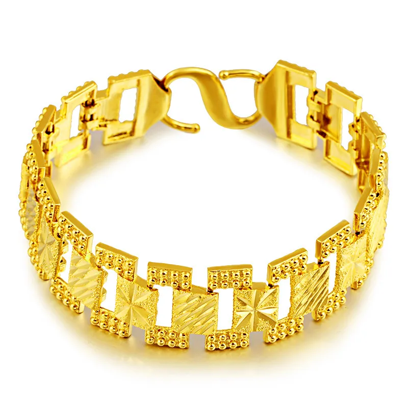 Espesso mais largo 24k amarelo ouro enchido pulseira grande chefe de pulso corrente elaboração do pai do pai clássico jóias