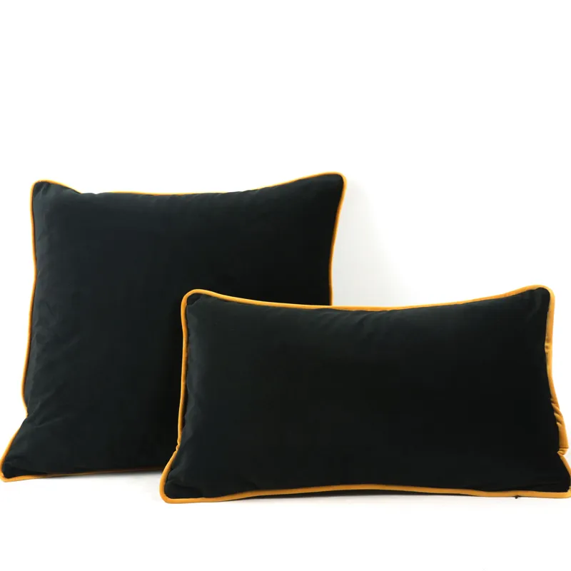 Fodera per cuscino in velluto nero con bordo giallo marrone, fodera per cuscino per sedia/divano, nessuna decorazione per la casa senza imbottitura