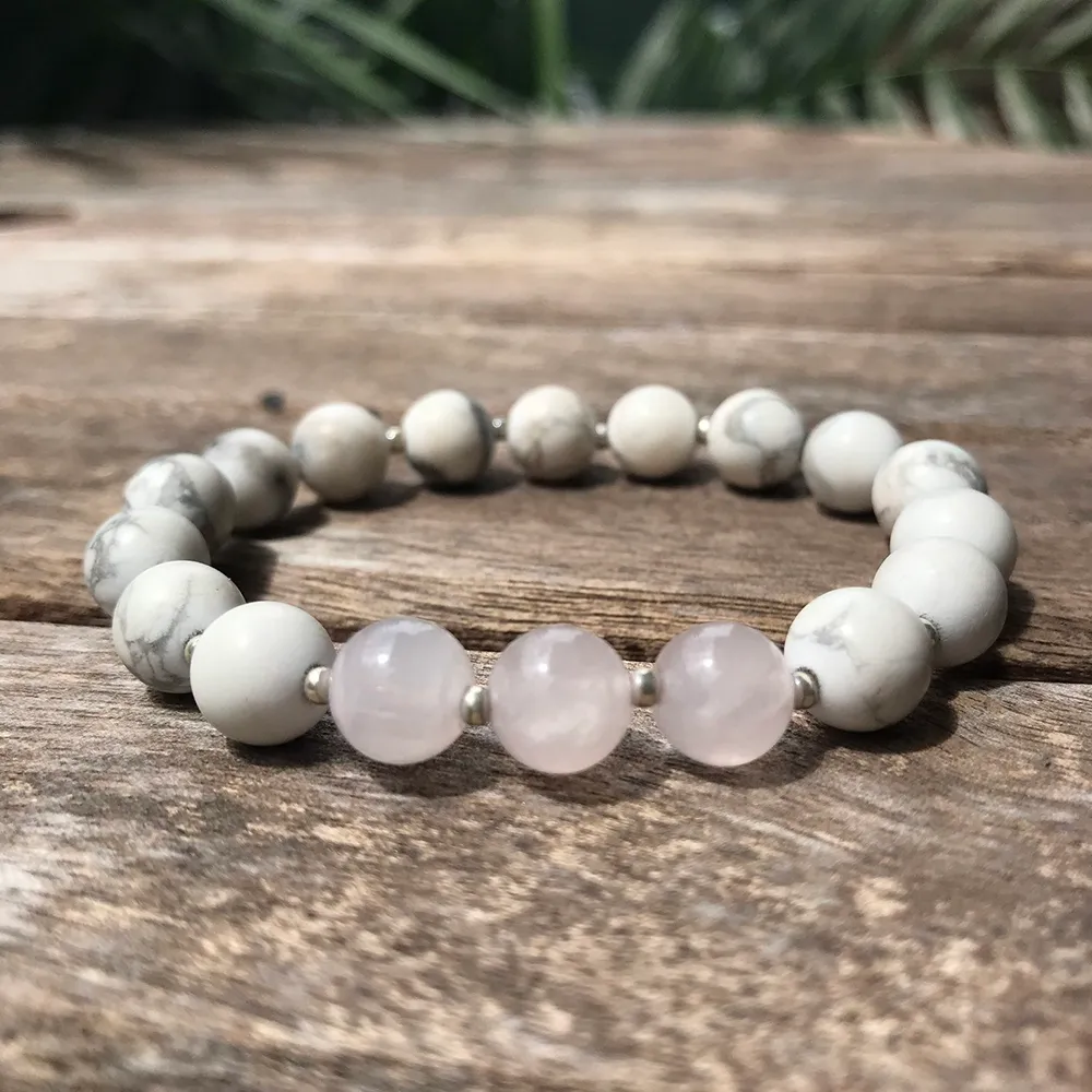 Bracelet Howlite fait à la main pour femmes, 8 MM, Quartz Rose naturel, Protection énergétique, meilleur cadeau pour la fête des mères, bijoux MG0923