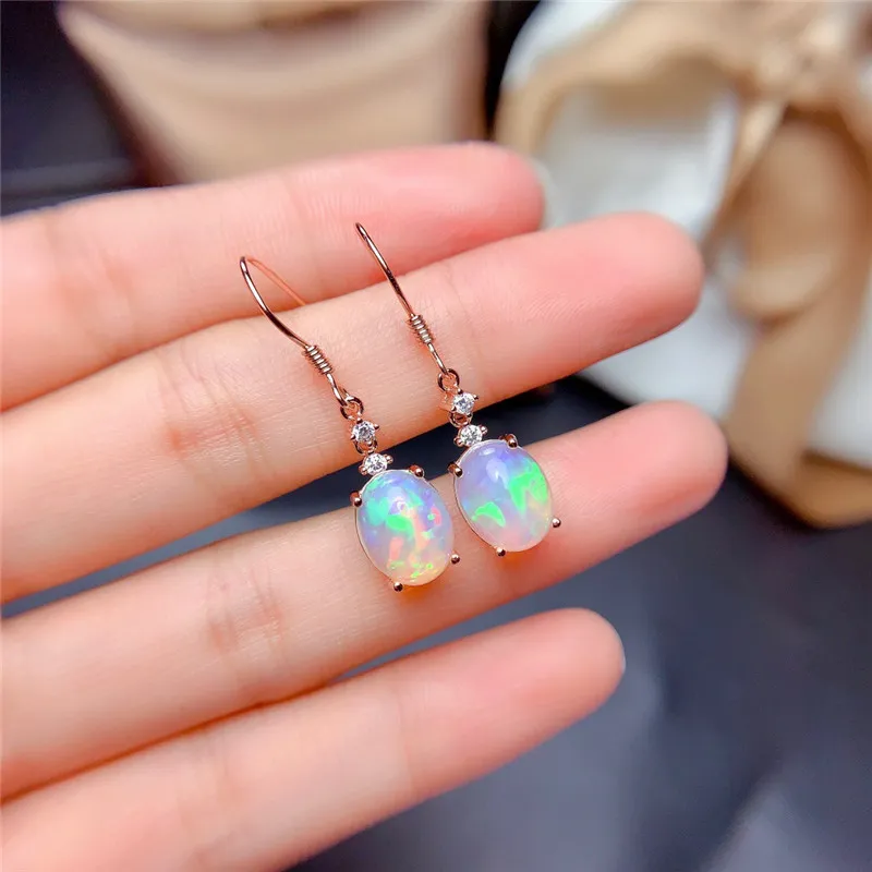 Other LeeChee Opal Drop Earring For Women Anniversary Gift 8*10MM Nautral Colorful Gemstone Fine Jewelry Real 925 Sterling Silver