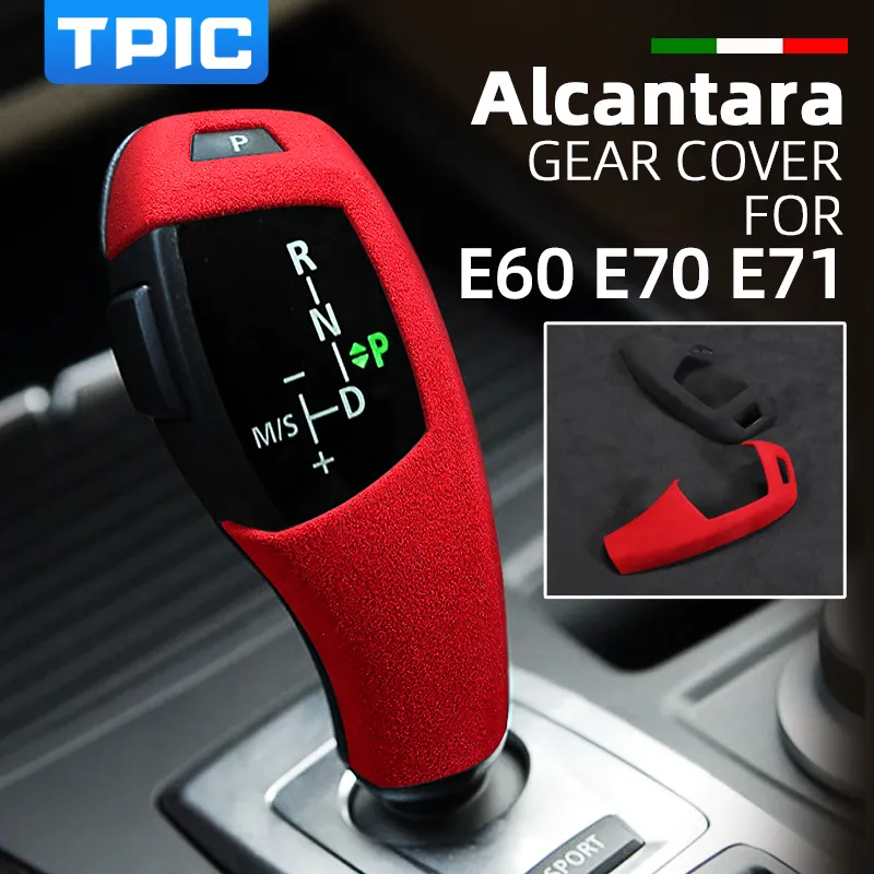 Alcantara Suede Wrapping Protective Cover ABS Gear Shift Knob Trim Cover Car Interior Sticker för BMW E60 E70 E71 X5 X6 5 Series208b