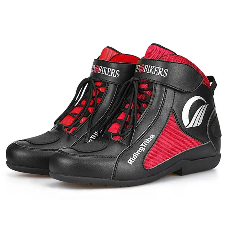 Motorcycle Footwear Red Boots Men Road Street Casual Shoes Motorbike Riding Motocross Breathable Chopper Touring Moto