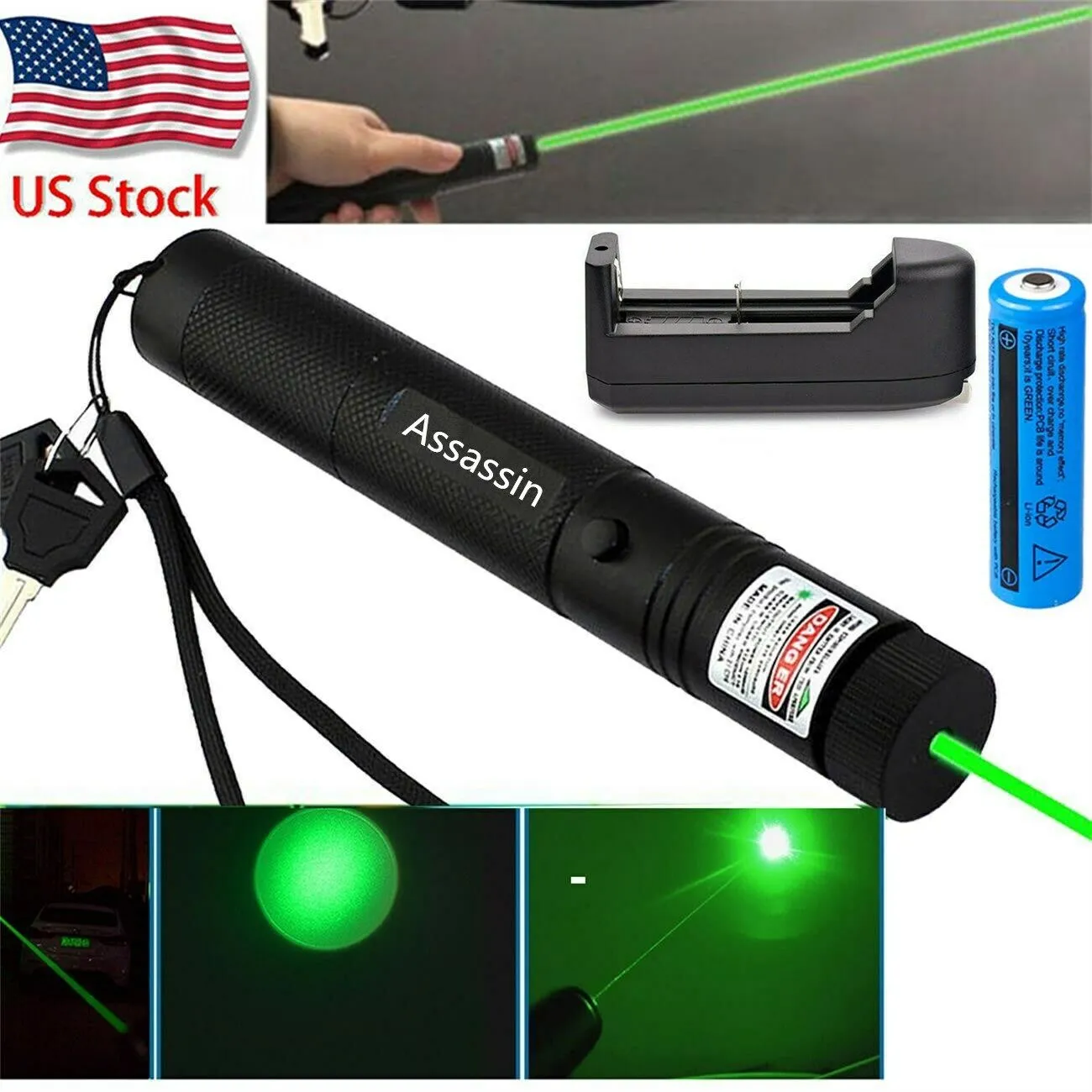 Astronomy Teaching Focus Burning Powerful Green Laser Pen Pointer 1mw 532nm Visible Beam Cat Toy Military Green Laser+18650 Battery+Charger