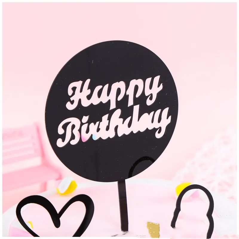 New Happy Birthday Cake Topper Topper per cupcake in acrilico rosa dorato Topper per torta per bambini Festa di compleanno Bandiera Decorazione Forniture per la cottura