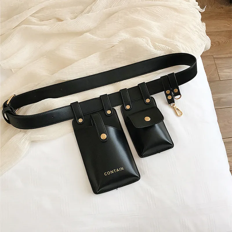 New-Fashion Leather Phone Etui Punk Waist Bag Belt Kobiet Pays Packs