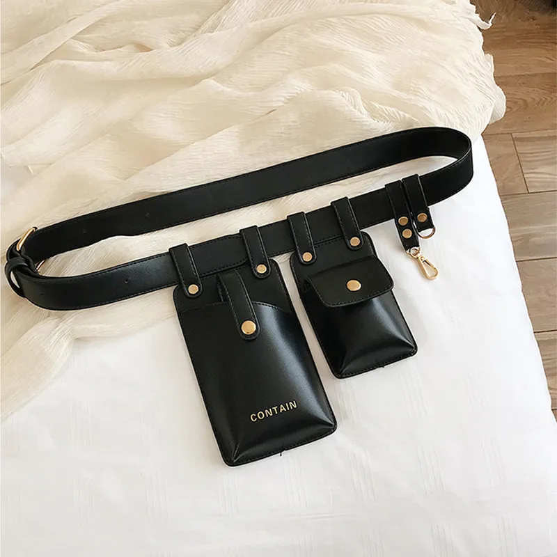 New-Fashion Leather Phone Pouch Punk Waist Bag Belt Female Purse Packs