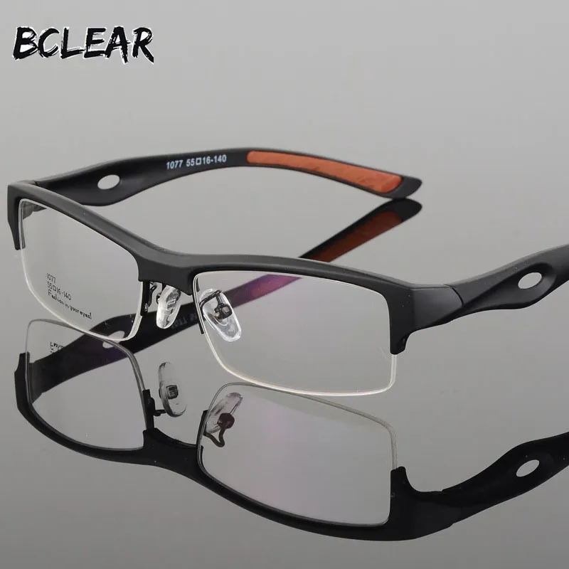 BCLEAR Monture de lunettes Attrayant Mens Design distinctif Marque confortable TR90 Demi-cadre Lunettes de sport carrées Cadre de lunettes T200812