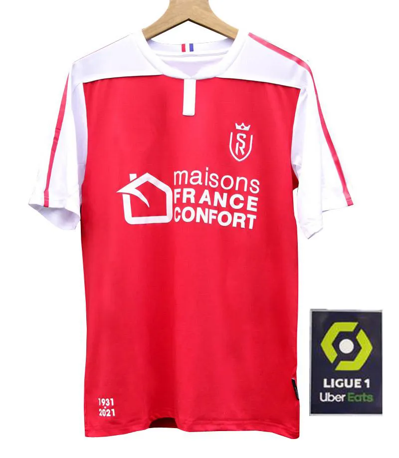 20 21 Stade Reims Soccer Jerseys Home Shirt 2020 2021 Stade de Reims  Abdelhamid R.oudin Chemises de football Hommes + Enfants Maillot de Foot  Fans