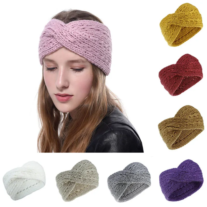 Attractive Women Design Headbands Knitted Cross Cable Headwrap Winter Hairband Crochet Turban Head Band Fashion Headband Hair Accessories