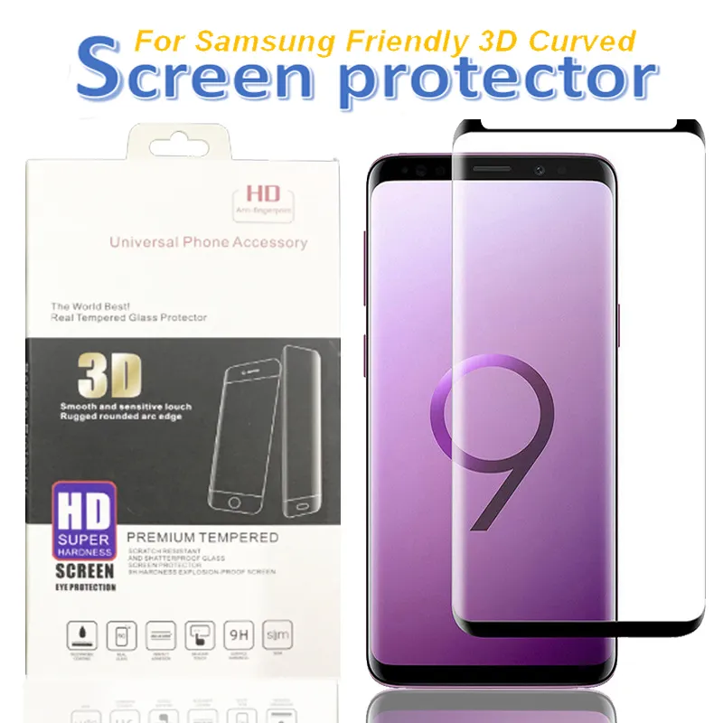 Samsung Galaxy S23 S22 S21 S20 S10 S8 S8 S9 S9 Note 20 Plus 9 Screen Protector 9H 3D 곡선 유리 보호 친화적 인 경우