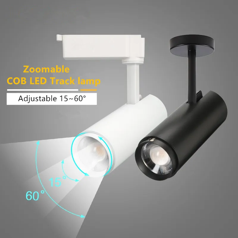 Modern Zoom 30W LED-spårlampor Rågmonterade COB-strålkastare Svart Justerbar Fokusloft Spot Light Spotlight Industriell lampa
